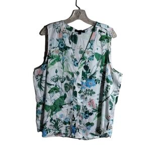 Banana Republic Silky Botanical Print Sleeveless V-Neck Blouse XL